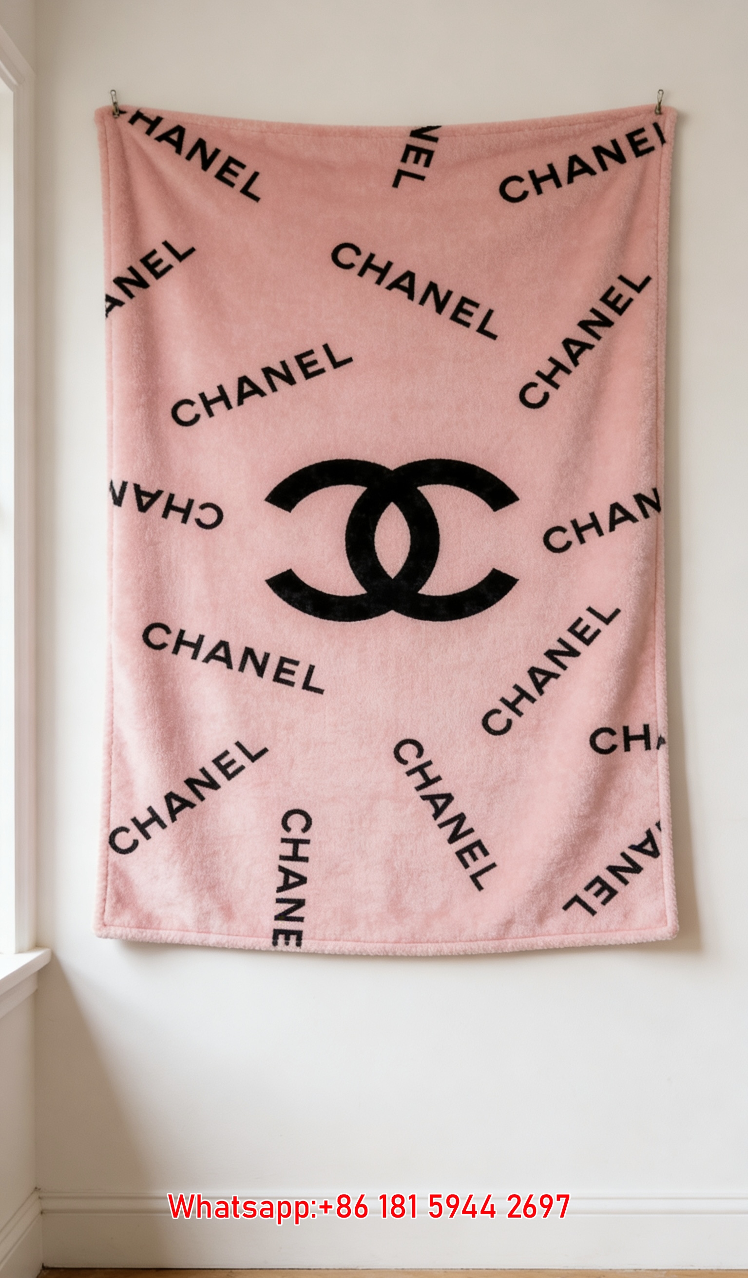 Chanel Pink Monogram CC Logo Flannel Throw Blanket IMG_7060